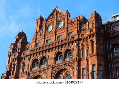 Manchester, UK. Historic Hotel Built In Eclectic Edwardian Baroque Architecture Style. Listed Monument.