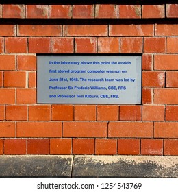 MANCHESTER, UK - July 15 2014: Plaque At Manchester University Commemorating The
The Baby, The World's First Stored Program Digital Computer. The Machine Ran Its First Program On 21 June 1948.