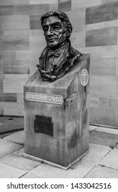 Manchester, UK - June 24, 2019: Sir John Barbirolli Bust Statue At The Bridgewater Hall (Black And White)