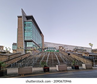 MANCHESTER, UK - NOVEMBER 29, 2021: Manchester Arena, an indoor arena hosting music and sporting events for a 21,000-capacity crowd. In 2017 it became a target of a terrorist attack.