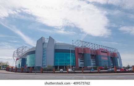 MANCHESTER, UNITED KINGDOM -22 APRIL 2016: The Old Trafford stadium. Old Trafford is the home stadium of Manchester United Football Club since 1910.