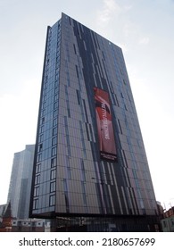 Manchester, United Kingdom - 24 March 2022: Large Digital Advertising Display On The Axis Tower Residential Skyscraper On Deansgate In Manchester