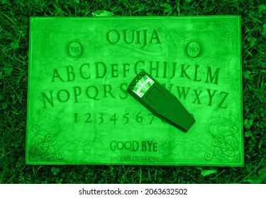 Manchester, United Kingdom - 25th Oct 2021: Ouija Board With A K2 Meter In Night Vision Green