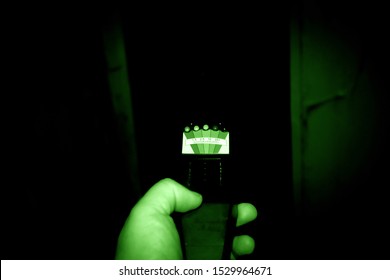 Manchester, United Kingdom - 7th Oct 2019: Ghost hunting equipment, K2 Meter in night vision.