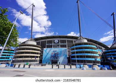 MANCHESTER, UNITED KINGDOM - JULY 13, 2022: City of Manchester Stadium also known Etihad Stadium is the home ground of Manchester City FC.