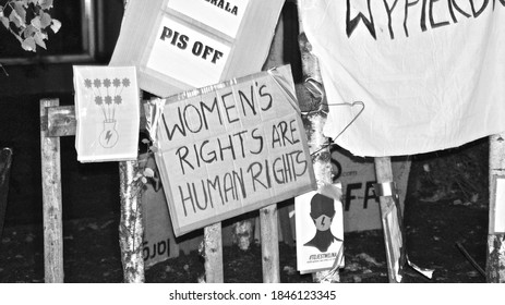 Manchester, United Kingdom - October 28th 2020: Protests for women's rights outside the Polish Consulate, against the Polish government's new Abortion laws.