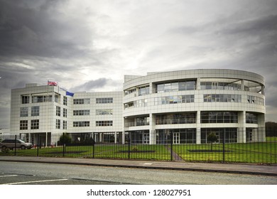 MANCHESTER,UK - FEBRUARY 2013: The Stark Modern Exterior Of The Siemens Complex, Manchester, February 11, 2013. The Prime Minister Praises Siemens For Its  Prized Apprenticeship Programme After Visit