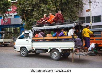 MANDALAI, MYANMA - DECEMBER 22, 2016: Hyundai Porter - Passenger Truck, Public Transport Of The Mandalay City 