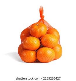 Mandarin Oranges in Plastic Mesh Sack on White Background - Powered by Shutterstock