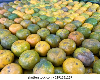 Mandarin Oranges Or Tangerines Fruit For Sale In Local Vegetables Market. Wholesale Depot Of Exotic Fruits. Local Produce At The Farmers Market.