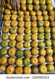 Mandarin Oranges Or Tangerines Fruit For Sale In Local Vegetables Market. Wholesale Depot Of Exotic Fruits. Local Produce At The Farmers Market.