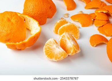 Mandarin Peel, Peeled Tangerine, Fresh Citrus Rind, Mandarins Skin, Natural Dessert Spice, Tangerines Shell Isolated on White Background - Powered by Shutterstock