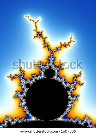Mandelbrot standard fractal on blue - partial view