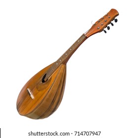 Mandolin on a white background, old string musical instrument.