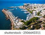 Mandraki port of Rhodes city harbor aerial panoramic view in Rhodes island in Greece