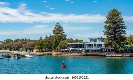Mandurah, WA / Australia - 02/07/2020. The Mandurah foreshore is popular with tourists having restaurants, fish & chips, boating, entertainment and seagulls.