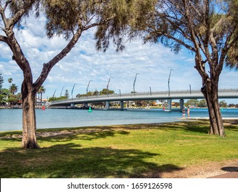 Mandurah, WA / Australia - 02/07/2020. The new Mandurah Traffic Bridge has increased traffic capacity and provides the community with an iconic structure.