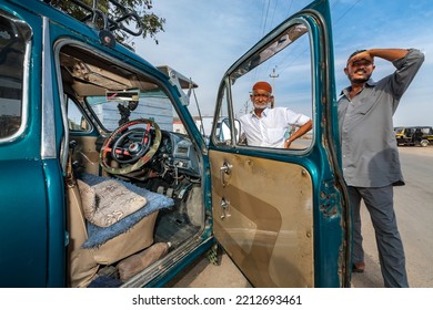 MANDVI, GUJARAT, INDIA - JANUARY 2009: Authentic Ambassador Taxi, Cars Made In India By Hindustan Motors