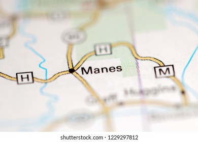 Manes. Missouri. USA On A Geography Map