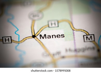 Manes. Missouri. USA On A Geography Map