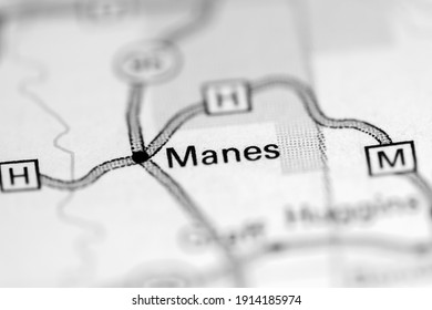 Manes. Missouri. USA On A Geography Map