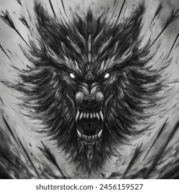 Manga artistic image of battle hardened wolf