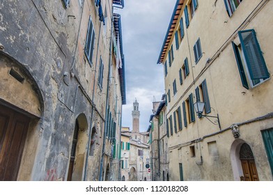 Mangia Tower As Seen From Giovanni Dupre Street In Siena, Tuscany Region, Italy