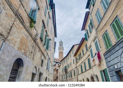 Mangia Tower As Seen From Giovanni Dupre Street In Siena, Tuscany Region, Italy