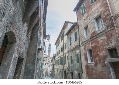 Mangia Tower As Seen From Giovanni Dupre Street In Siena, Tuscany Region, Italy