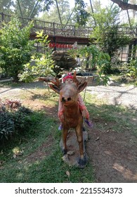 Mangkang Semarang 10 July 2022:a Girl Who Is Riding A Statue In An Animal Park At Noon