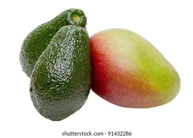 Mango And Avocado Isolated On White Background