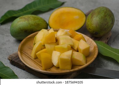 Mango Chunks In A Plate.  Type Of Honey Mango Fruit.