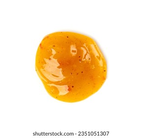 Mango Chutney Isolated, Sweet Orange Chili Paste Smear, Mango Chilli Sauce Blot, Drops on White Background