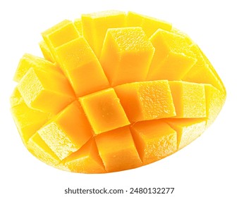 mango cube slices isolated on a white background. Clipping path.