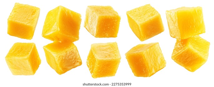 Mango cubes isolated on white background. File contains clipping path. - Shutterstock ID 2275353999