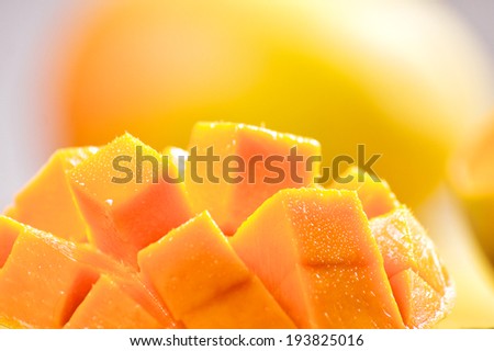 Mango cubes / slices close up / Macro