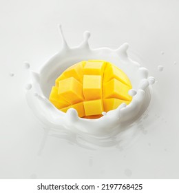 Mango Falls Into Milk, Yoghurt, Sour Cream, Splash