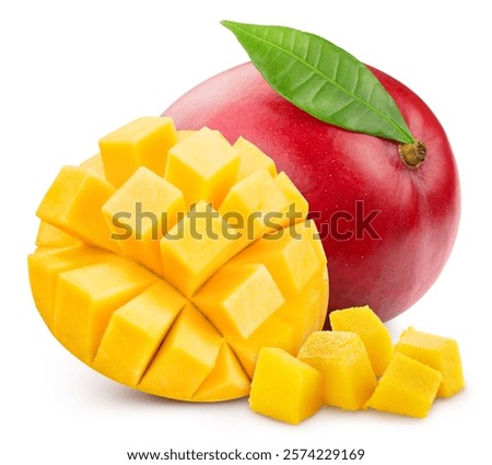 Mango isolated on white background. Mango cubes Clipping Path