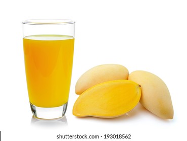 Mango Juice In A Glass Over White Background