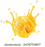 mango in juice splash isolated on a white background. Clipping path.