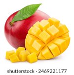 Mango with leaves isolated on white background. Mango with clipping path