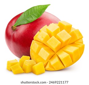 Mango with leaves isolated on white background. Mango with clipping path