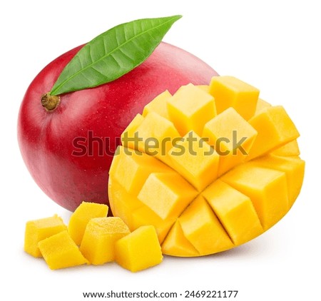 Mango with leaves isolated on white background. Mango with clipping path