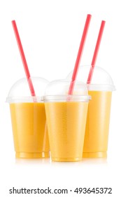 Mango And Peach Smoothie In Three Size Of Plastic Cup