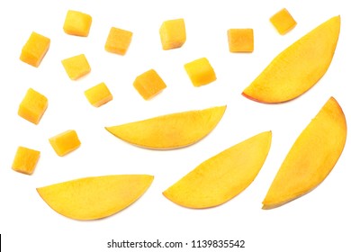 Mango Slice Isolated On White Background. Healthy Food. Top View