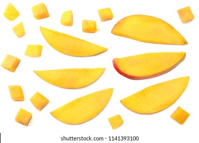 Mango Slice Isolated On White Background. Healthy Food. Top View