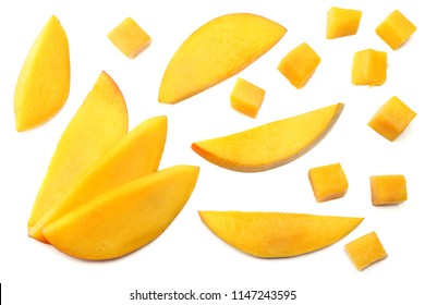 Mango Slice Isolated On White Background. Healthy Food. Top View