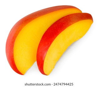 Mango slice isolated. Two mango slices on white background top view. Sliced mango with clipping path. Full depth of field. - Powered by Shutterstock