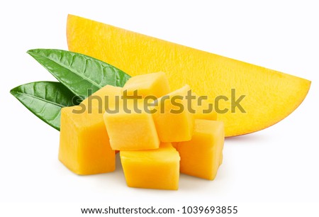 mango slice with leaves isolated on white background
