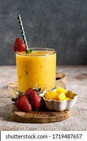 Mango Smoothie With Strawberry On Top